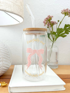 Fearfully and Wonderfully made bow Christian glass cup